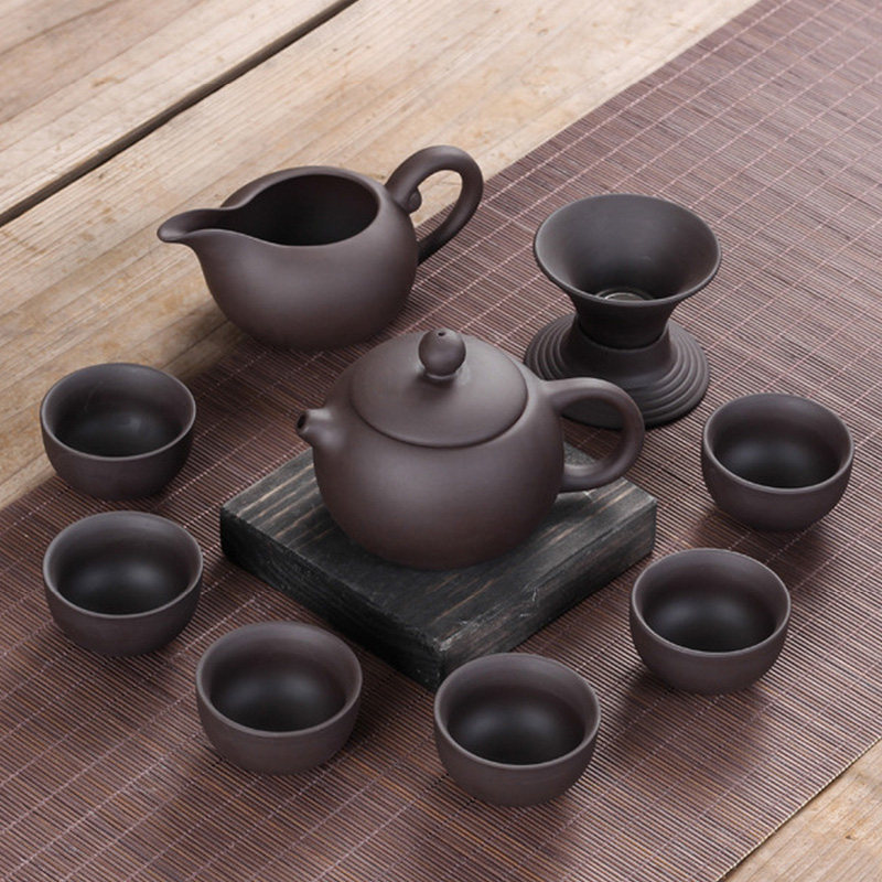 原矿紫砂功夫茶具套装整套老紫泥西施壶茶杯陶瓷家用盖碗特价