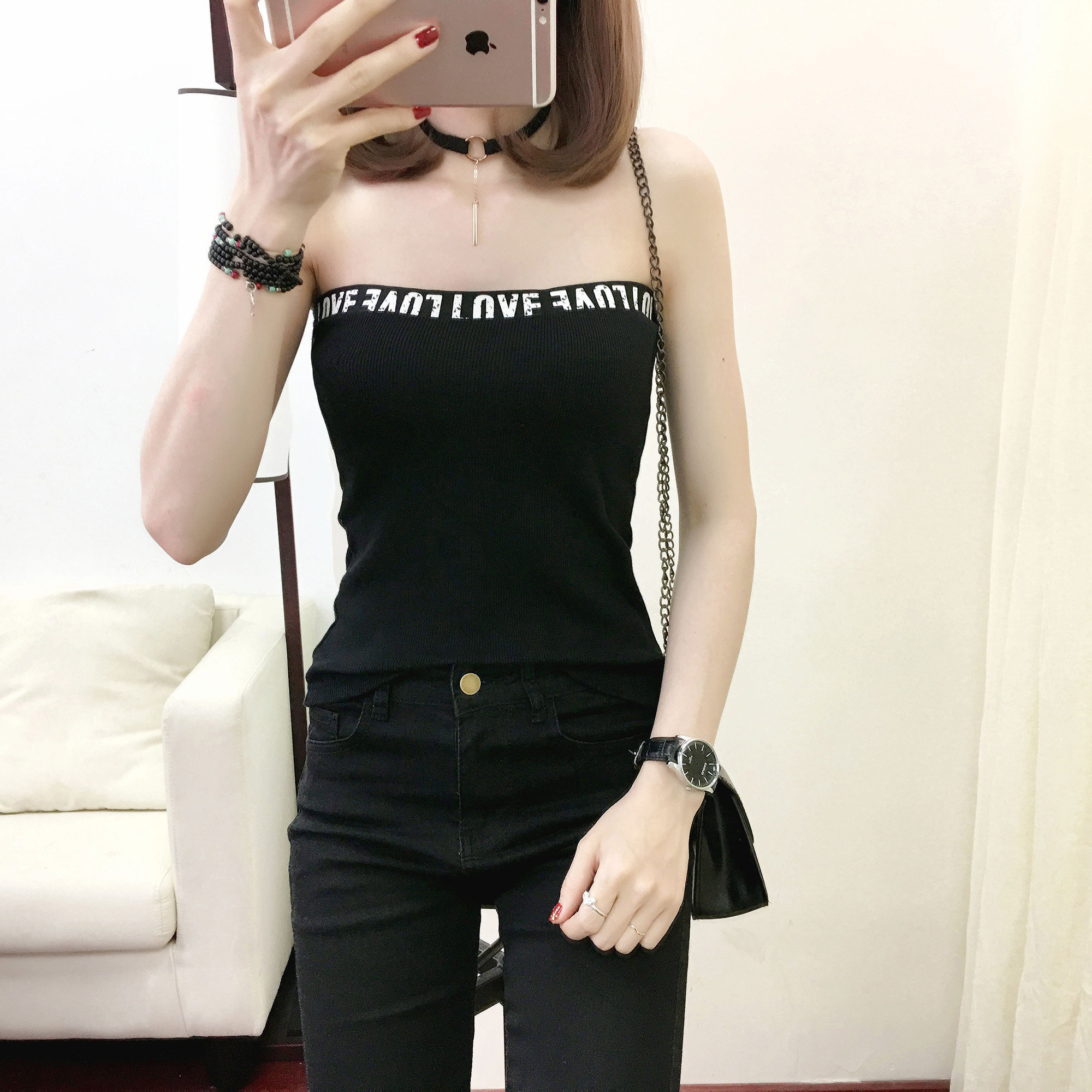 字母吊带背心女美背性感平口一字领修身打底紧身内搭抹胸上衣裹胸,女装/女士精品,抹胸,淘宝优惠券,粉丝福利购,淘宝优惠卷