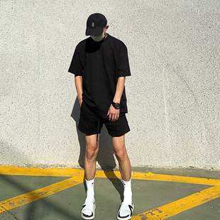 街头宽松潮牌套装 短袖 春夏重磅FOG色系大地色短裤 UNCLEBLUE