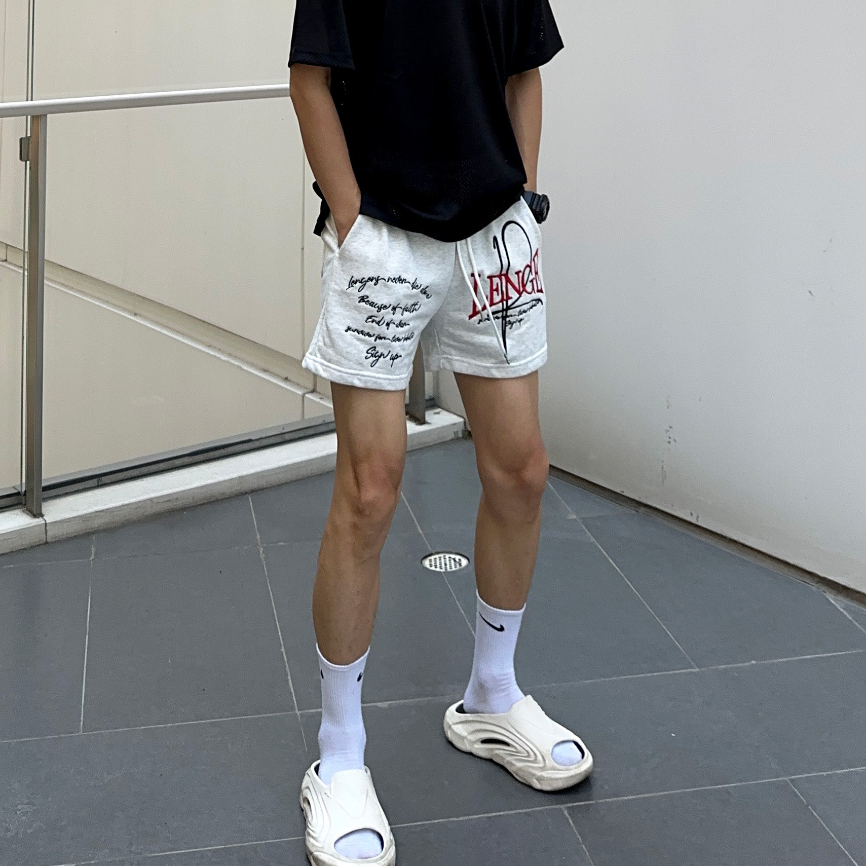 UNCLEBLUE 新款潮美式街头四分不过膝刺绣休闲宽松篮球运动短裤男