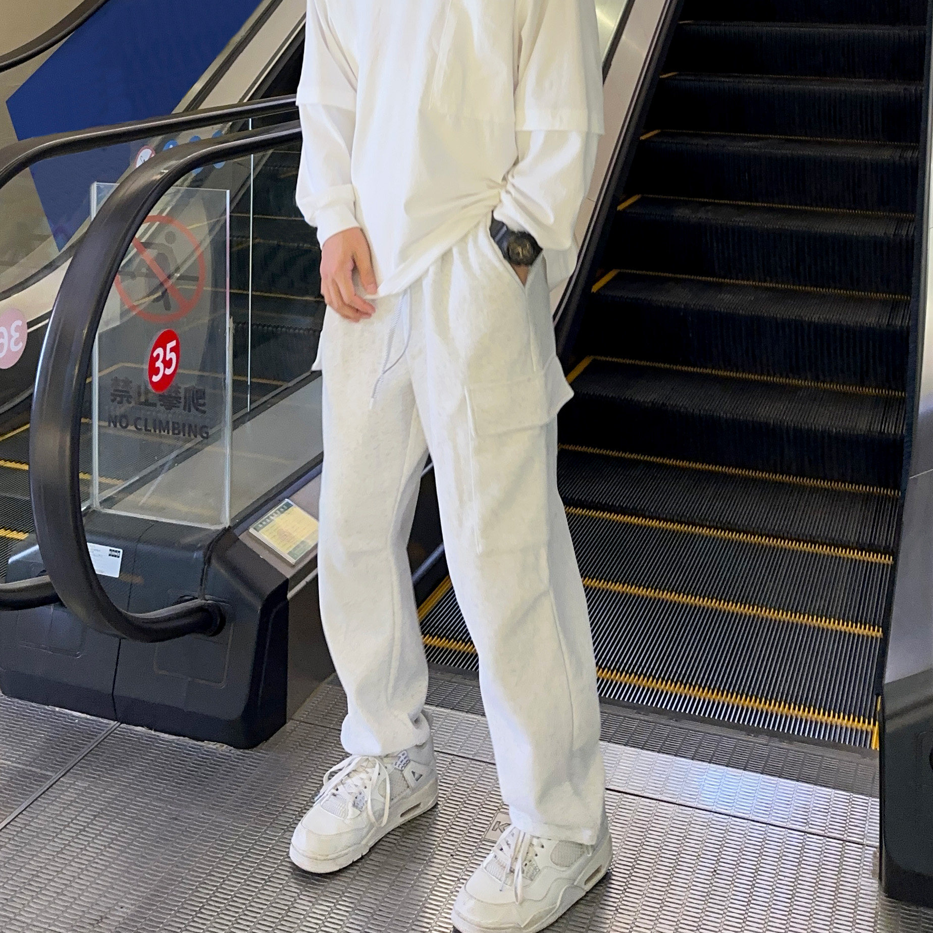 UNCLEBLUE 韩版刷毛多巴胺阔腿裤23秋冬新品潮牌宽松男同款裤子