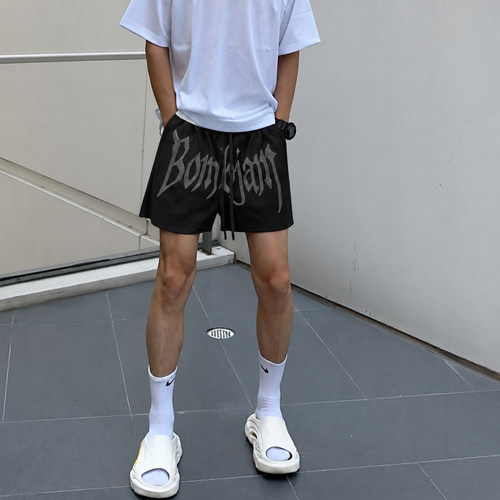 夏季美式烫钻五分休闲裤男