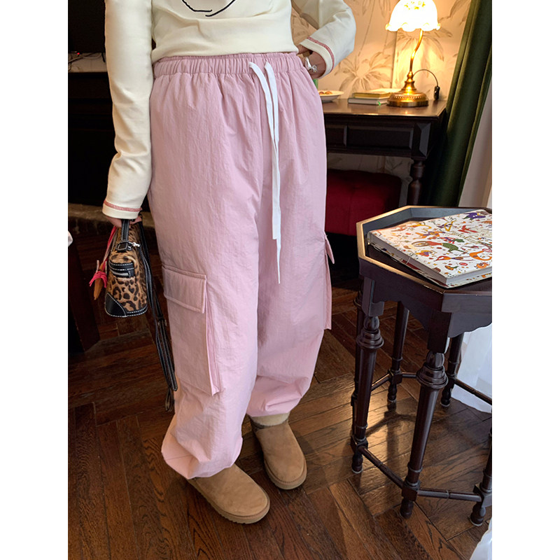 今屿花花 裤子女2025新款秋冬粉色加厚阔腿裤松紧腰工装裤休闲裤,女装/女士精品,休闲裤,淘宝优惠券,粉丝福利购,淘宝优惠卷