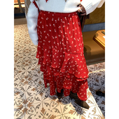 高腰红色雪纺 秋冬款 裙子碎花蛋糕裙 半身裙女2025年新款 今屿花花