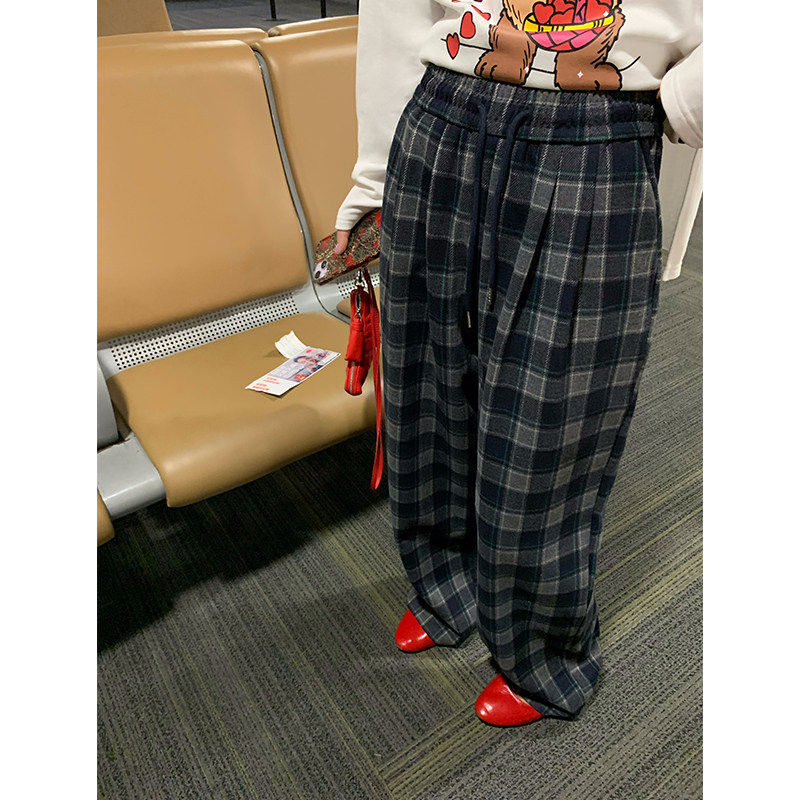 今屿花花 裤子女2024年新款秋冬毛呢格子阔腿裤小个子宽松松紧腰,女装/女士精品,休闲裤,淘宝优惠券,粉丝福利购,淘宝优惠卷