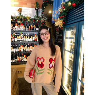 今屿花花毛衣冬季 纯羊毛设计感毛线衣内搭可外穿上衣 女2025年新款