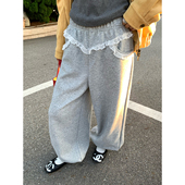 裤 子宽松bf慵懒风2025年新款 秋冬小个子灰色卫裤 今屿花花 束脚裤