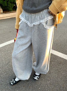 今屿花花 裤子宽松bf慵懒风2025年新款秋冬小个子灰色卫裤束脚裤