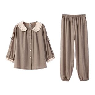家居服 安之伴甜美公主风睡衣女2024春夏季 新品 梭织棉薄款 圆领开衫