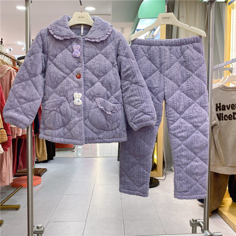 安之伴可爱儿童女孩睡衣冬季新品三层加厚珊瑚绒剪花夹棉女童套装,女士内衣/男士内衣/家居服,睡衣/家居服套装,淘宝优惠券,粉丝福利购,淘宝优惠卷