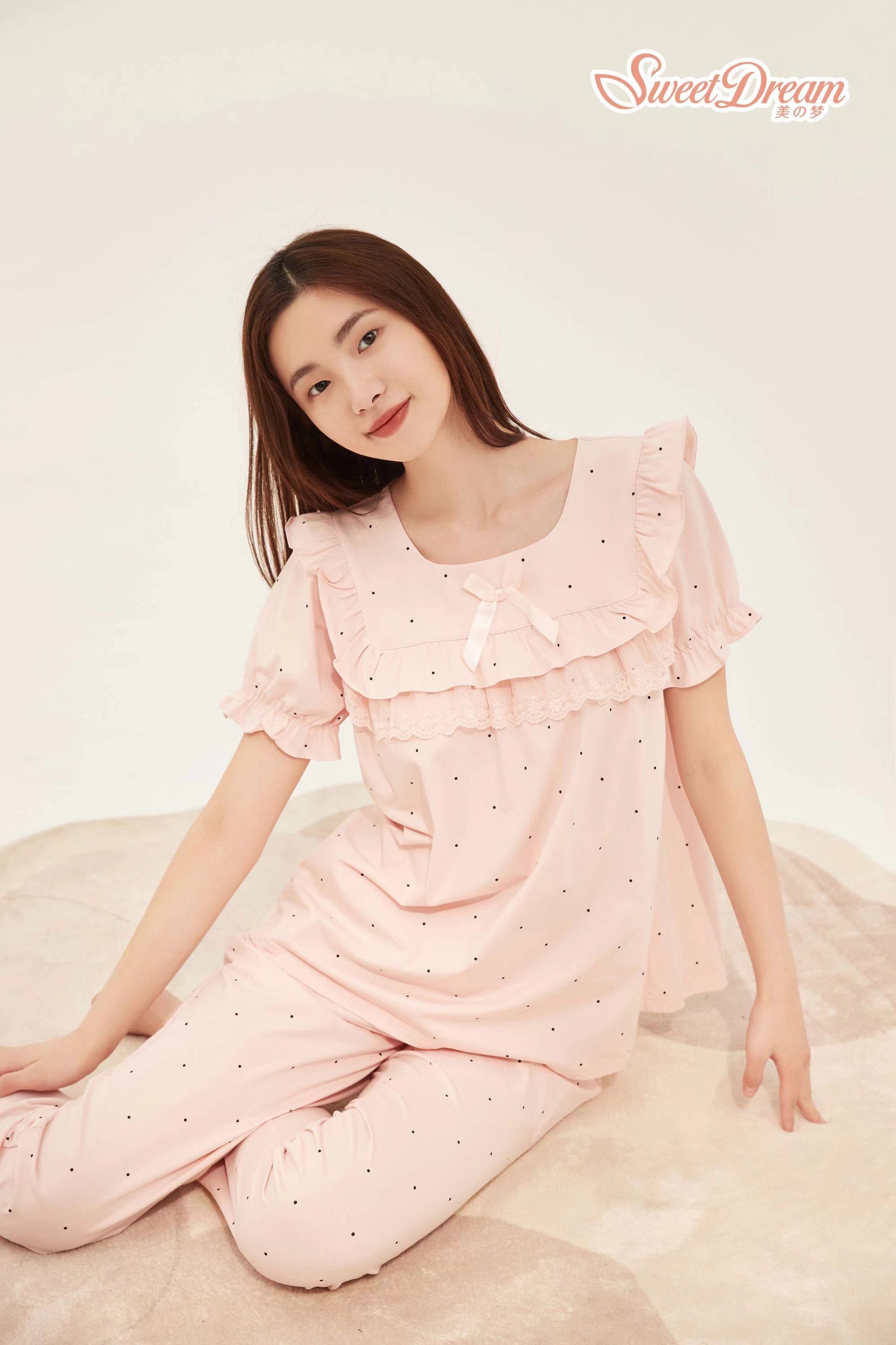 美梦甜美公主风女士睡衣夏季新品莱卡棉弹力针织棉短袖清新家居服