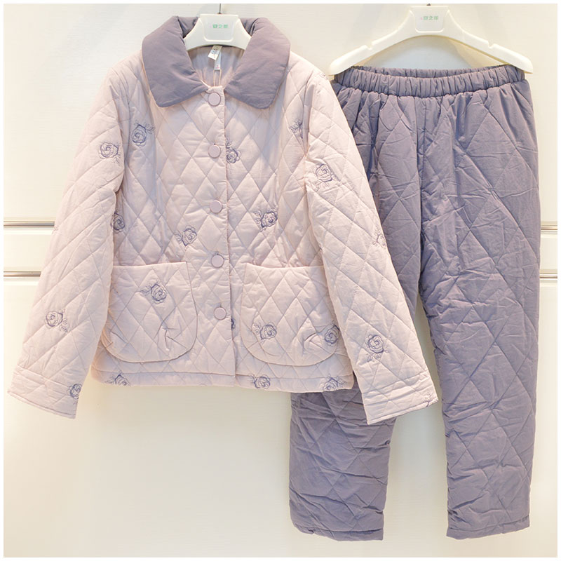 妮可雅女冬季新品羽绒水洗棉睡衣