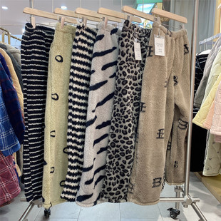 单裤休闲可外穿保暖珊瑚绒秋冬季款休闲可外穿法兰绒直筒女士睡裤