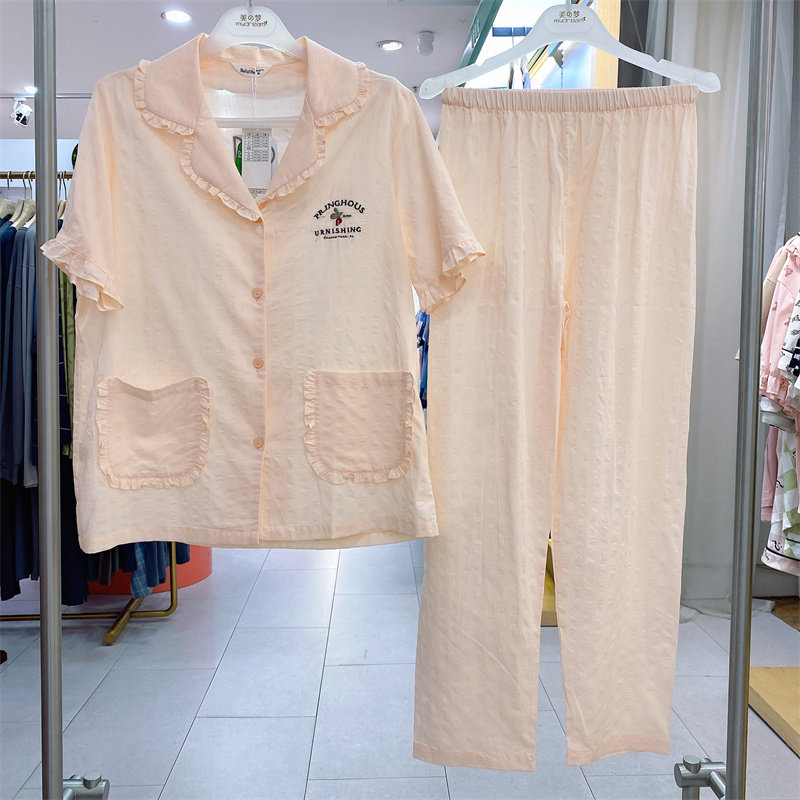 佰伦世家女梭织棉短袖长裤家居服图片