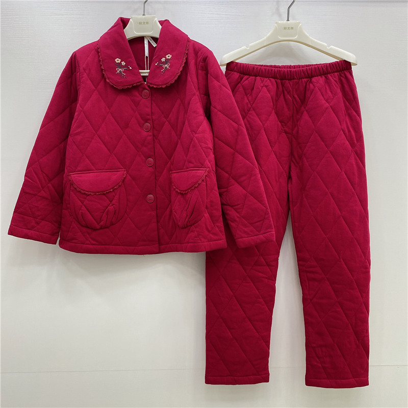 特价安之伴女睡衣秋冬新款梭织纯棉水洗棉薄夹棉保暖可外穿家居服