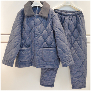 妮可雅男士加厚睡衣冬季新品纯棉梭织磨毛夹棉高领保暖格子家居服