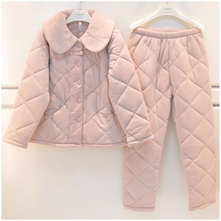 安之伴睡衣女冬季新款三层加厚保暖贝贝绒剪花夹棉减龄家居服棉袄