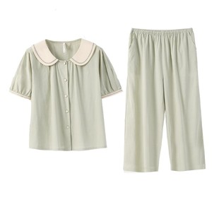 八分裤 安之伴甜美少女减龄女睡衣夏季 短袖 新品 家居服 梭织纯棉薄款