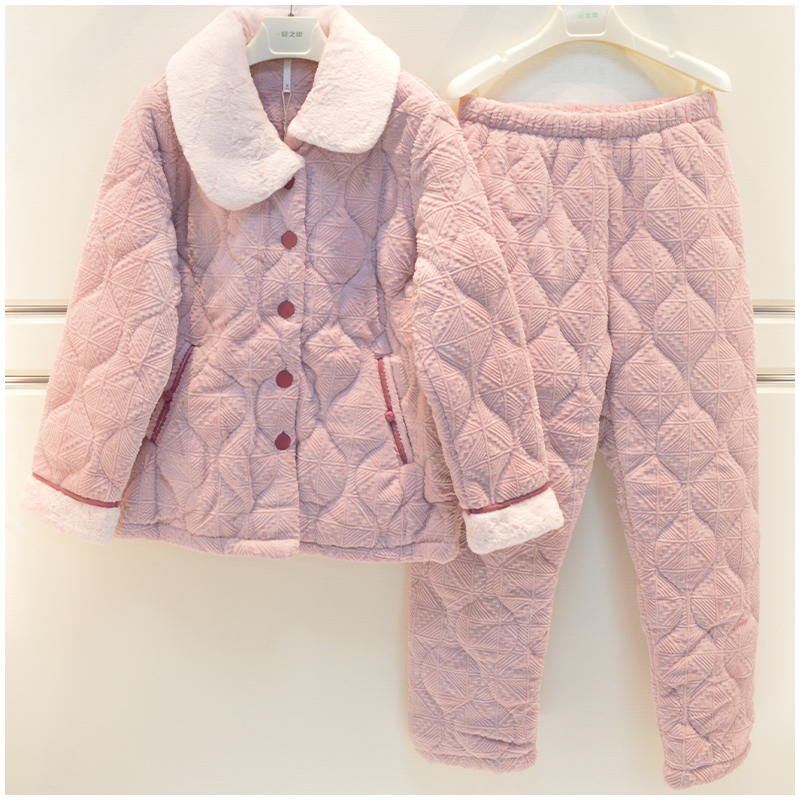 妮可雅女珊瑚绒夹棉保暖家居服