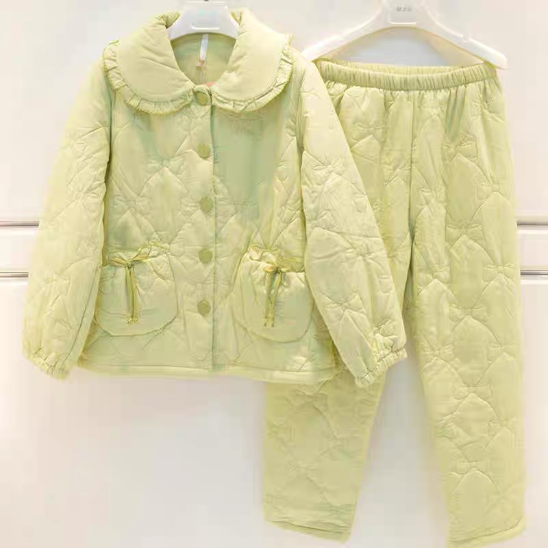 乐可美女士睡衣秋冬季新品梭织纯棉薄款夹棉甜美减龄保暖家居服套