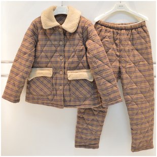 家居服套 纯棉梭织磨毛夹棉保暖格子长袖 妮可雅睡衣女2024冬季 新品