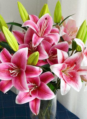 高档百合花束彷真花假花装饰花卉摆设客厅高端摆花2020新款餐桌花