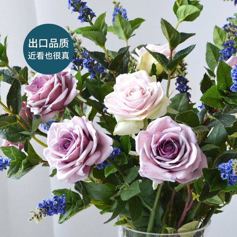 高品质假话花玫瑰花束仿真花绢花瓶摆件欧式装饰客厅摆设高档单枝