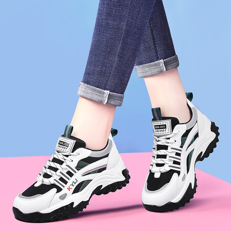 盾狐58306真皮老爹鞋女ins潮舒适时尚厚底滑板鞋休闲运动女鞋平底