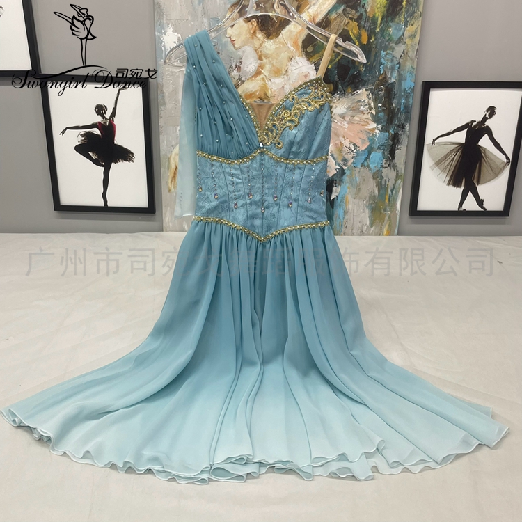 蓝绿色渐变色柴科夫斯基变奏芭蕾舞剧演出服专业定制比赛裙女童