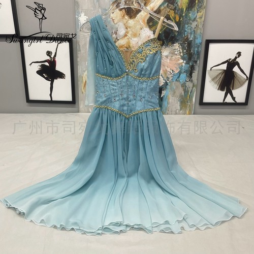 蓝绿色渐变色柴科夫斯基变奏芭蕾舞剧演出服专业定制比赛裙女童