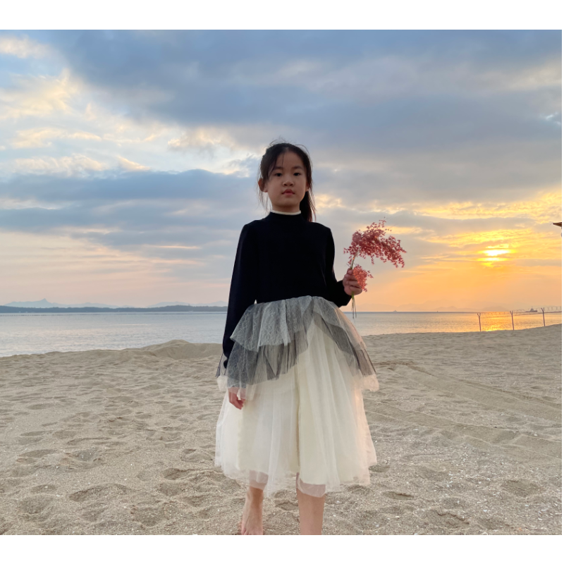 女童连衣裙纱裙秋冬新款毛衣拼接连衣裙
