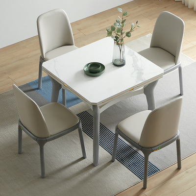 岩板方桌变圆桌餐桌家用小户型正方形可折叠现代简约方圆两用桌子