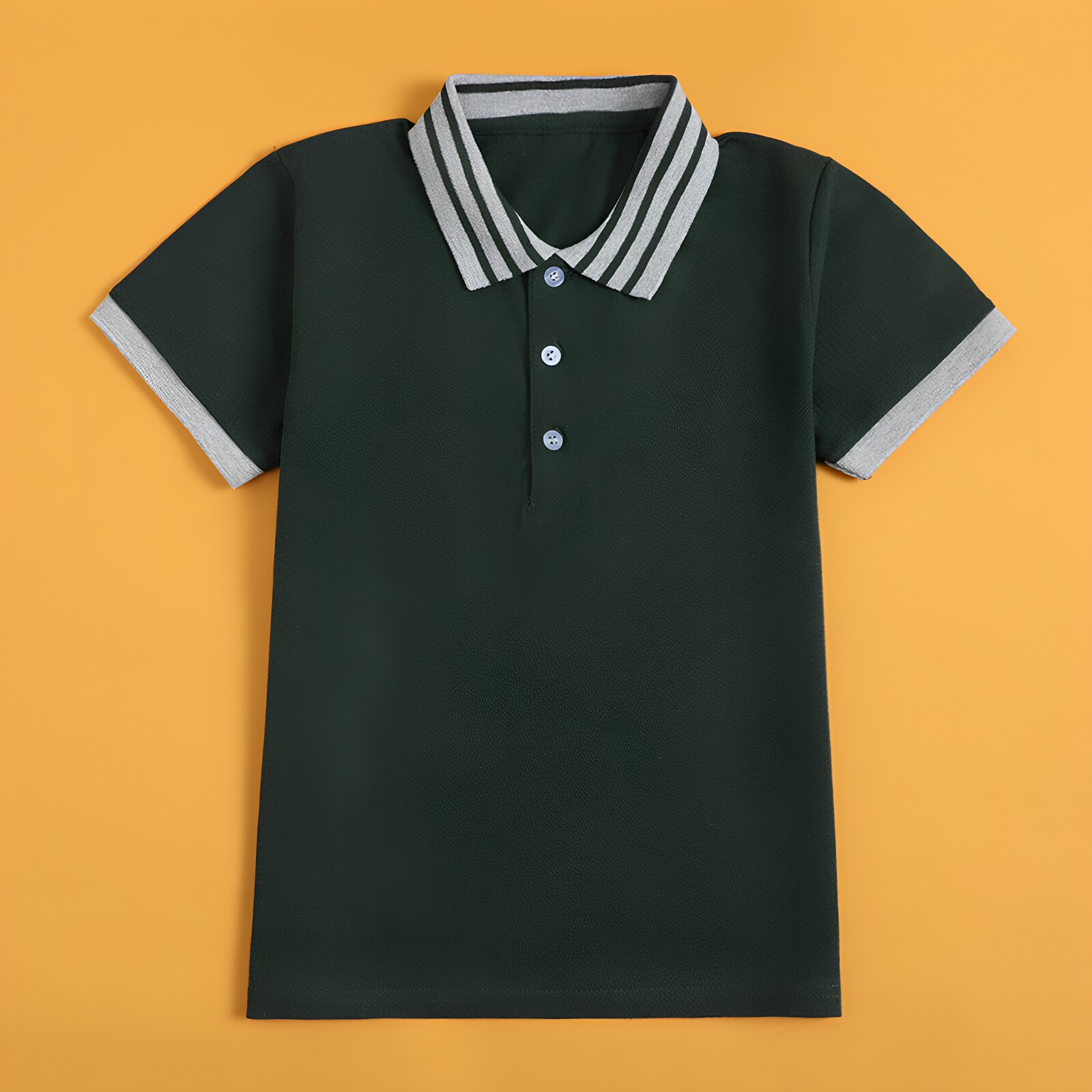 夏季儿童校服短袖T恤深绿色POLO衫三杠领男女童学生半袖班服上衣
