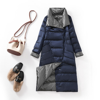 双面穿白鸭绒轻薄羽绒服女中长款加肥加大码胖妈妈两面穿中老年人