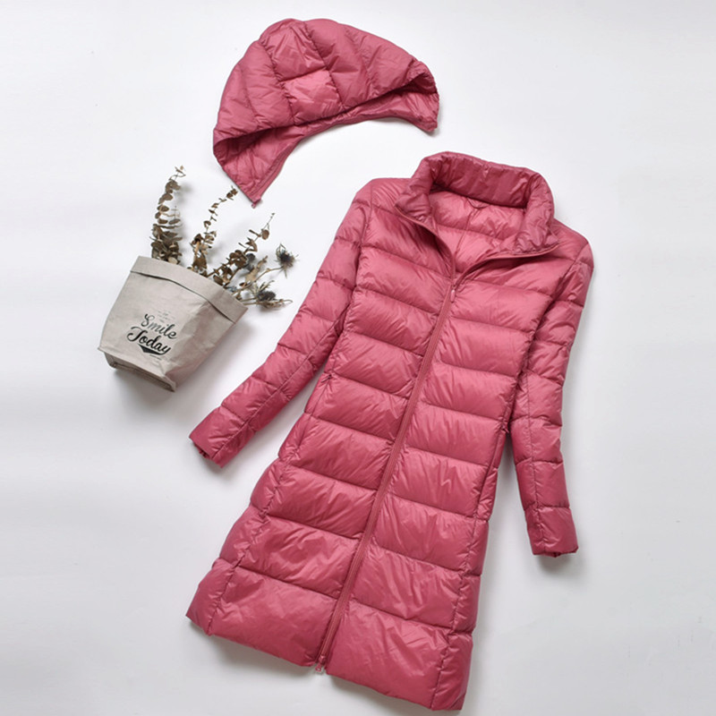 连帽可拆卸轻薄羽绒服女中长款加厚中老年妈妈加肥加大码薄款轻便