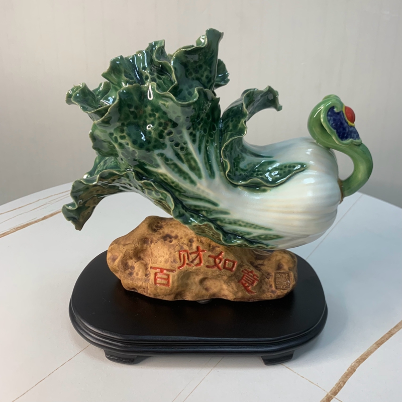 佛山石湾公仔陶瓷纯手工浮雕招财大白菜百财如意酒店会所镇店之宝