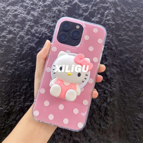KT猫红波点磁吸防摔iPhone壳
