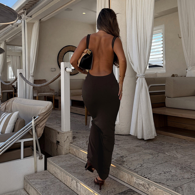 MSYOUCAN 美式性感风大露背纯色吊带包臀长裙显瘦修身辣妹连衣裙