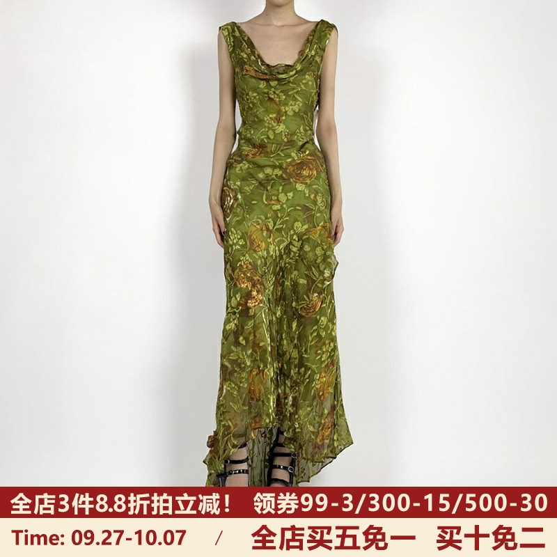 迷雾苔藓古着感vintage连衣裙长
