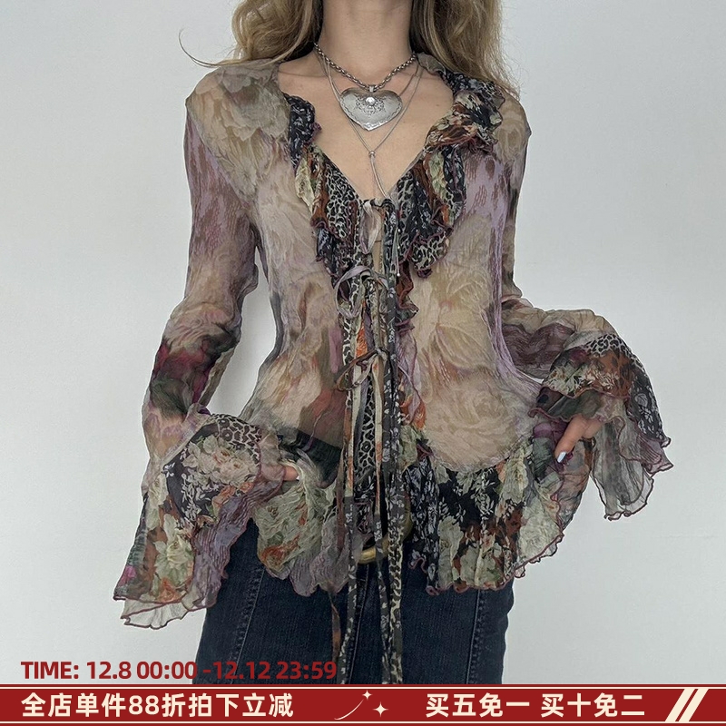 迷雾狂欢废土风做旧破烂印花开衫