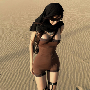 显瘦辣妹连体衣 修身 MSYOUCAN 游牧废土蕾丝花边拼接吊带连体短裤