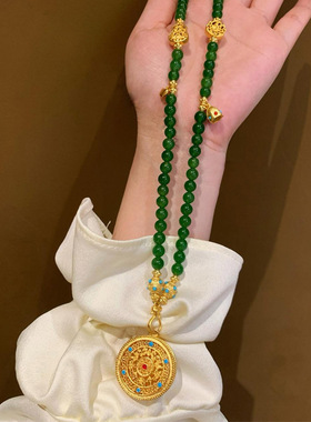 绿玛瑙玉髓项链女秋冬季百