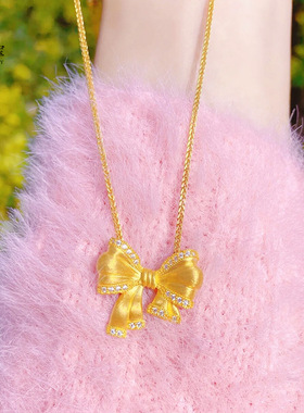 新款在逃公主蝴蝶结吊坠项