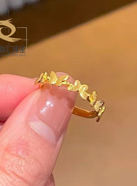 沙金新中式立体蝴蝶戒指女