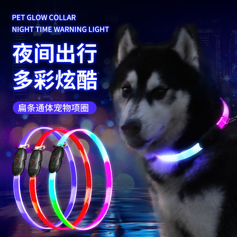 跨境热销宠物发光项圈USB充电夜间遛狗LED闪光狗项圈宠物用品批发