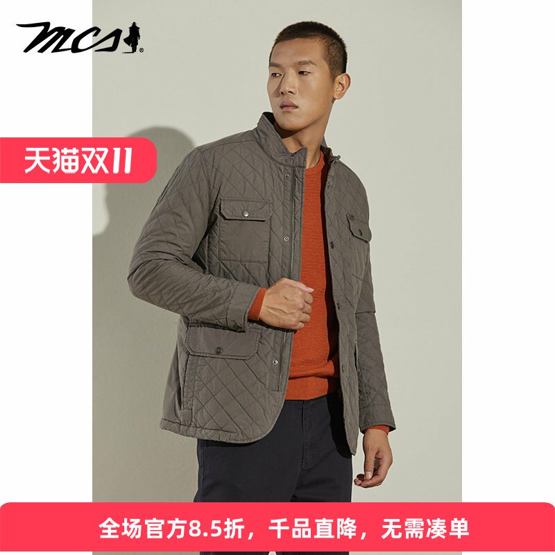 MCS万宝路男装纯棉立领修身外套