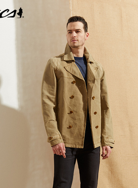 MCS万宝路男装商场同款洗水复古风衣男士秋季薄派克宽松大码外套