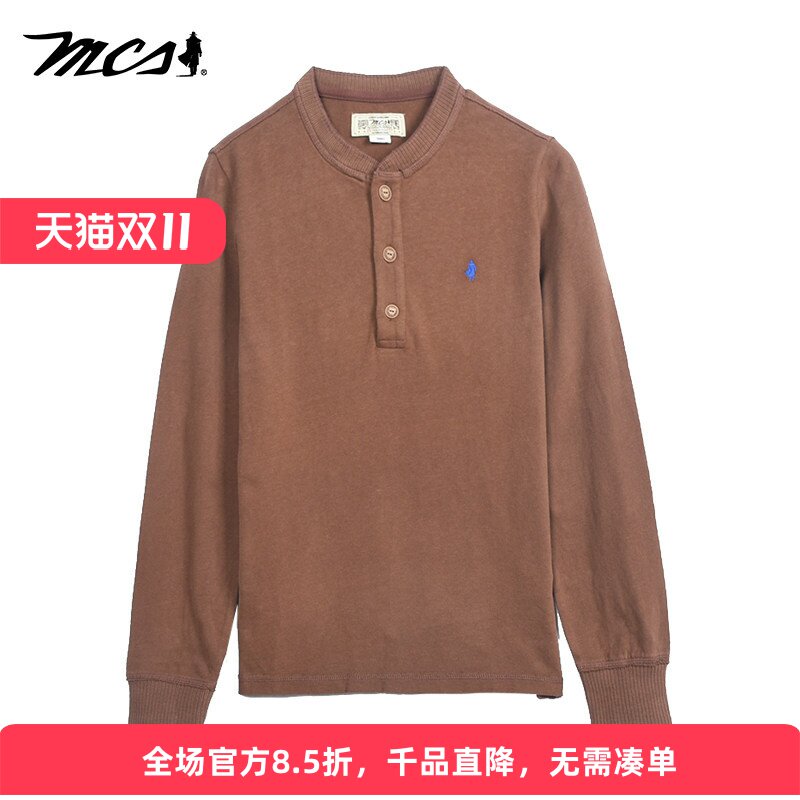 MCS长袖复古休闲中年大码T恤衫