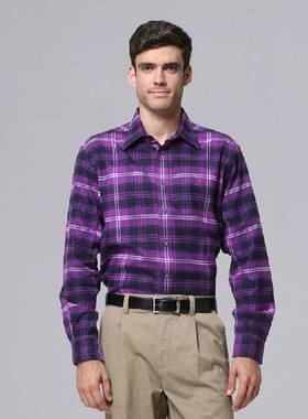 圣大保罗男装品质秋冬新款法兰绒男士格子长袖衬衫衬衣PW11WH033