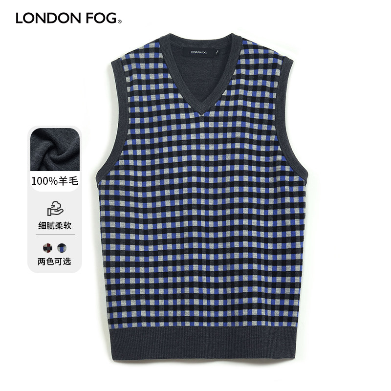 LONDON FOG/伦敦雾男装秋冬针织衫无袖羊毛衫V领毛背心LW12KS007